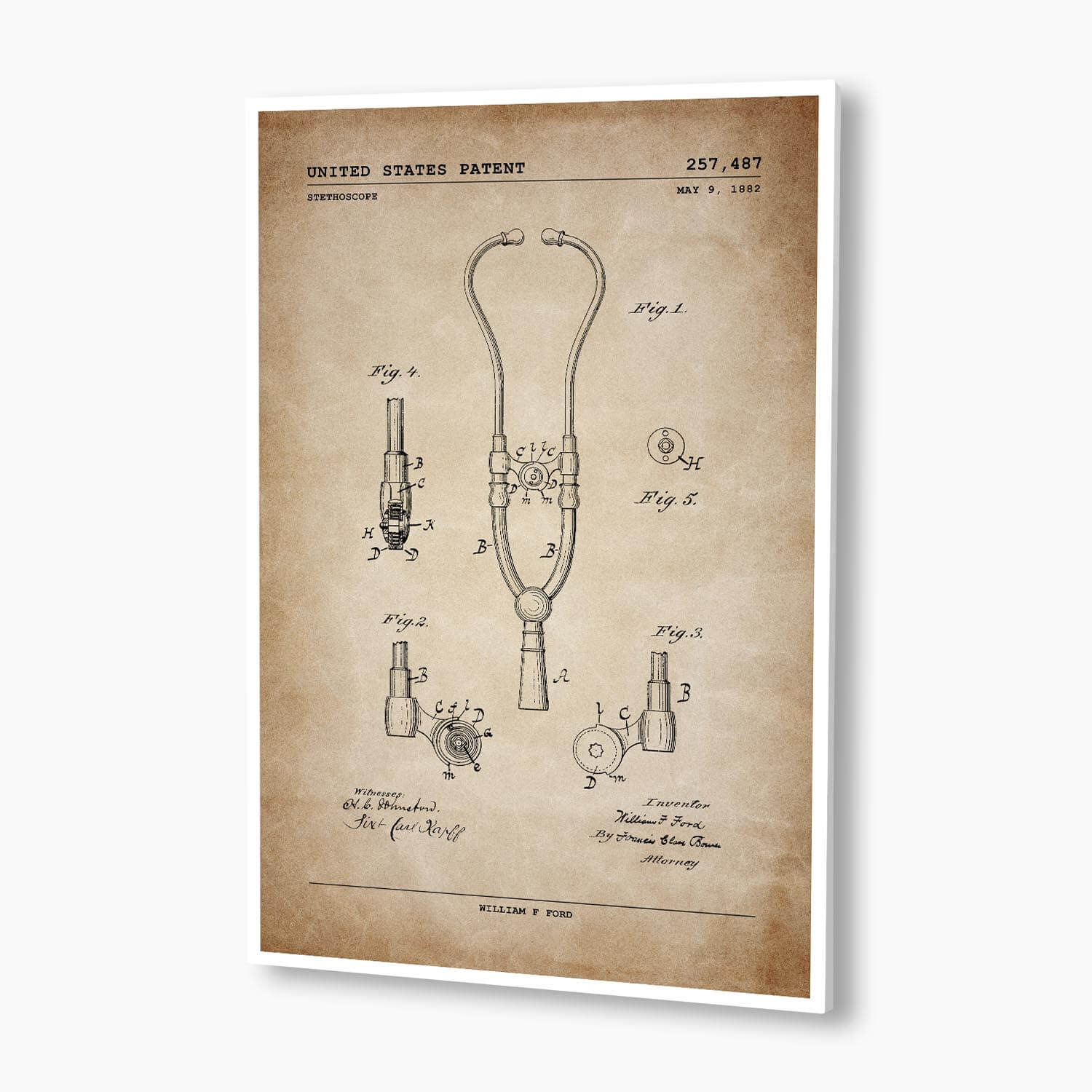 Stethoscope Patent Poster; Patent Artwork
