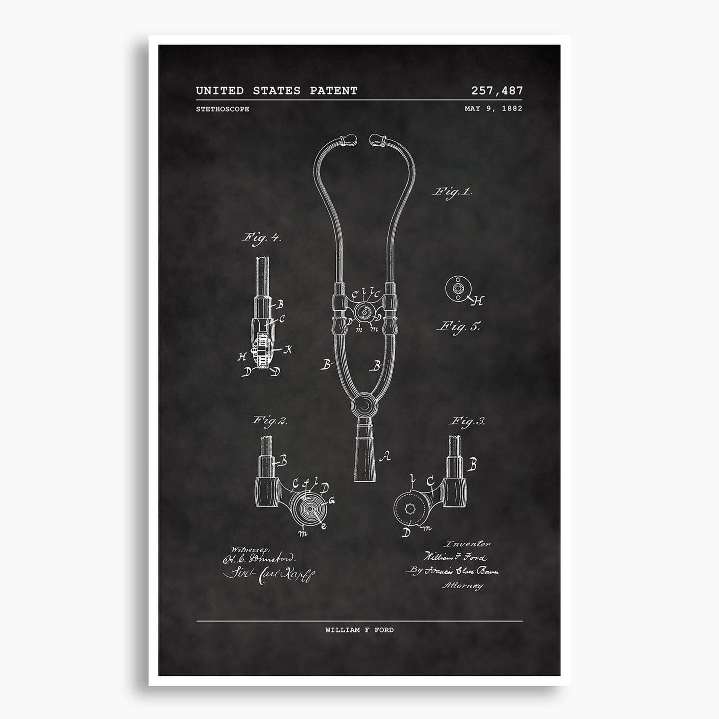 Stethoscope Patent Poster; Patent Artwork