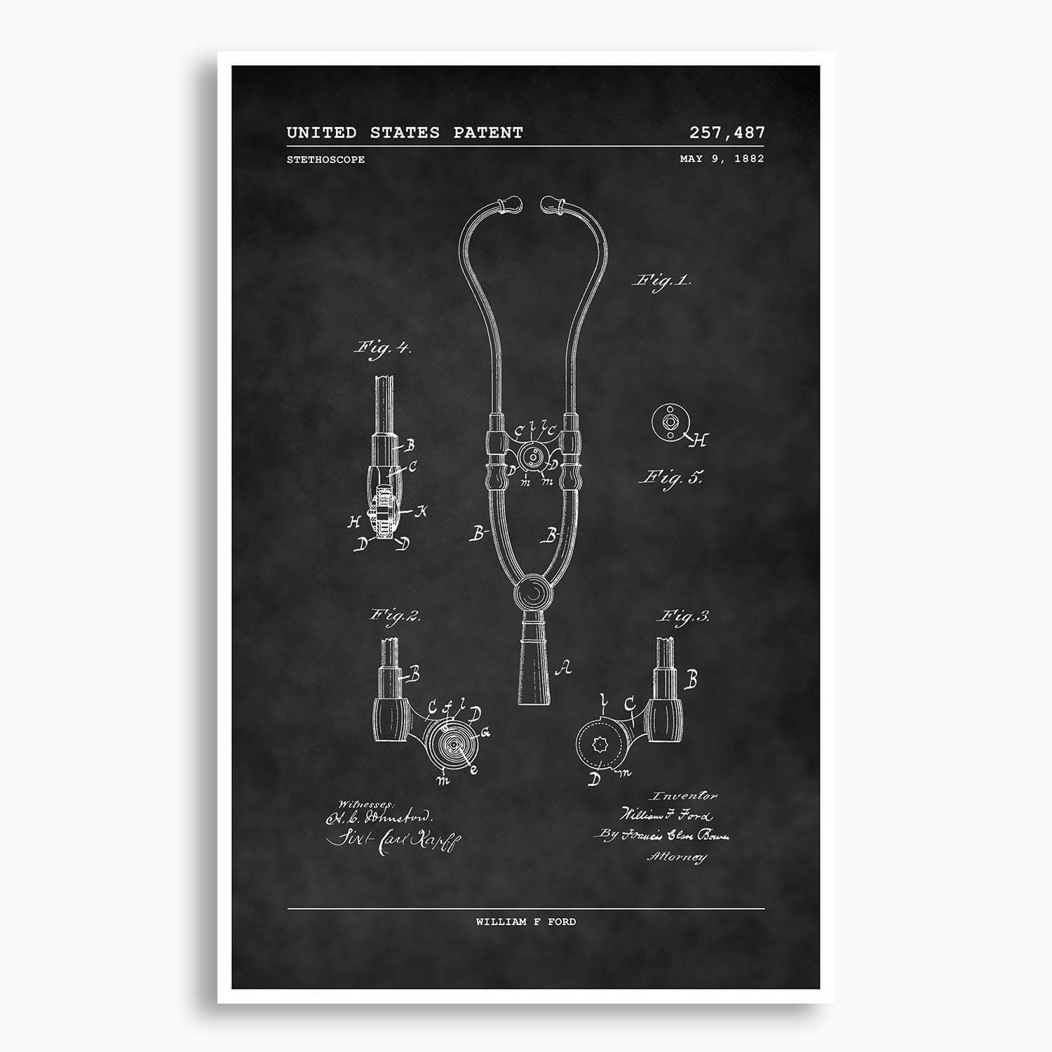 Stethoscope Patent Poster; Patent Artwork