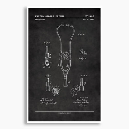 Stethoscope Patent Poster; Patent Artwork