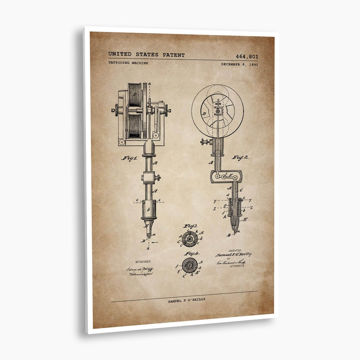 Tattooing Machine Patent Poster; Patent Artwork