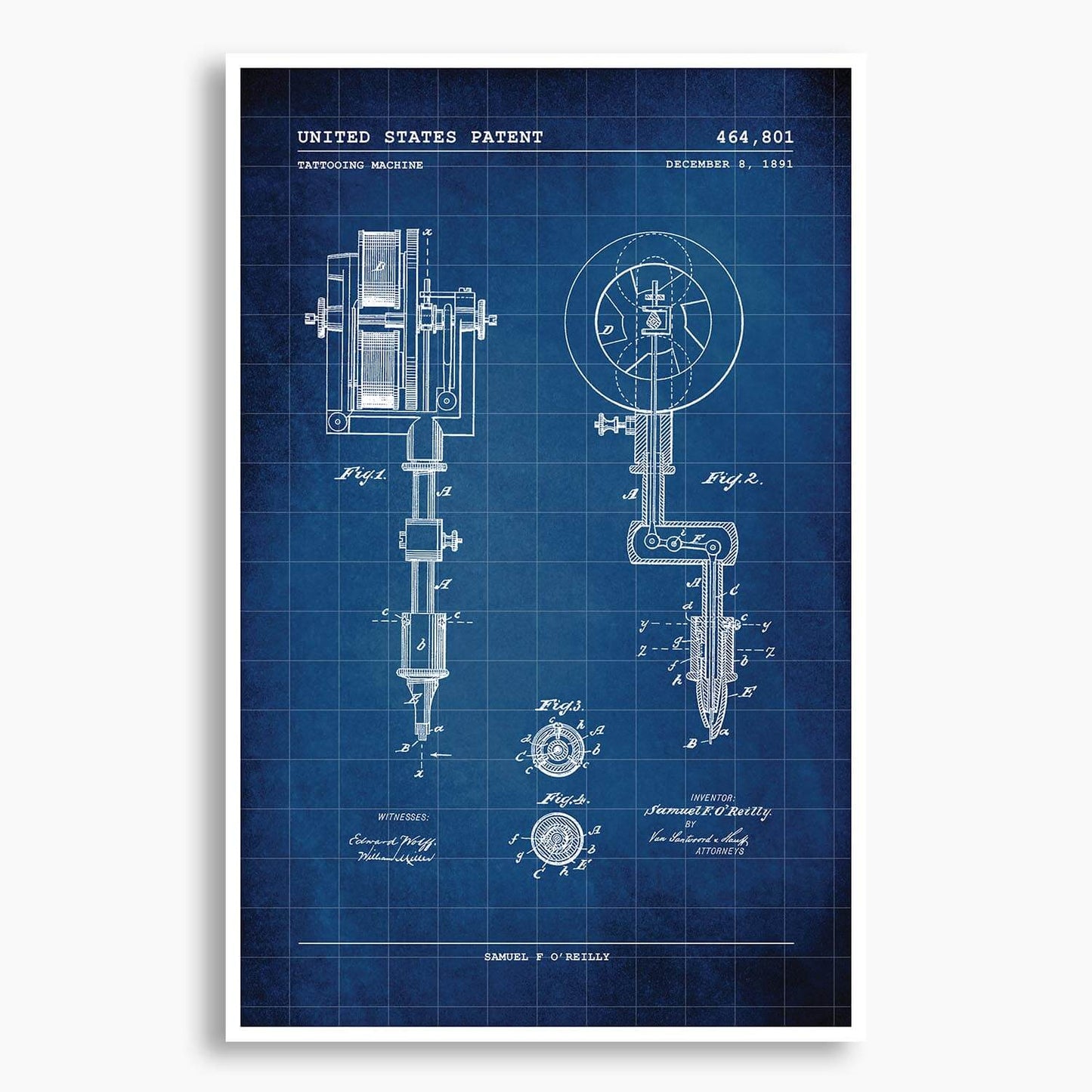 Tattooing Machine Patent Poster; Patent Artwork