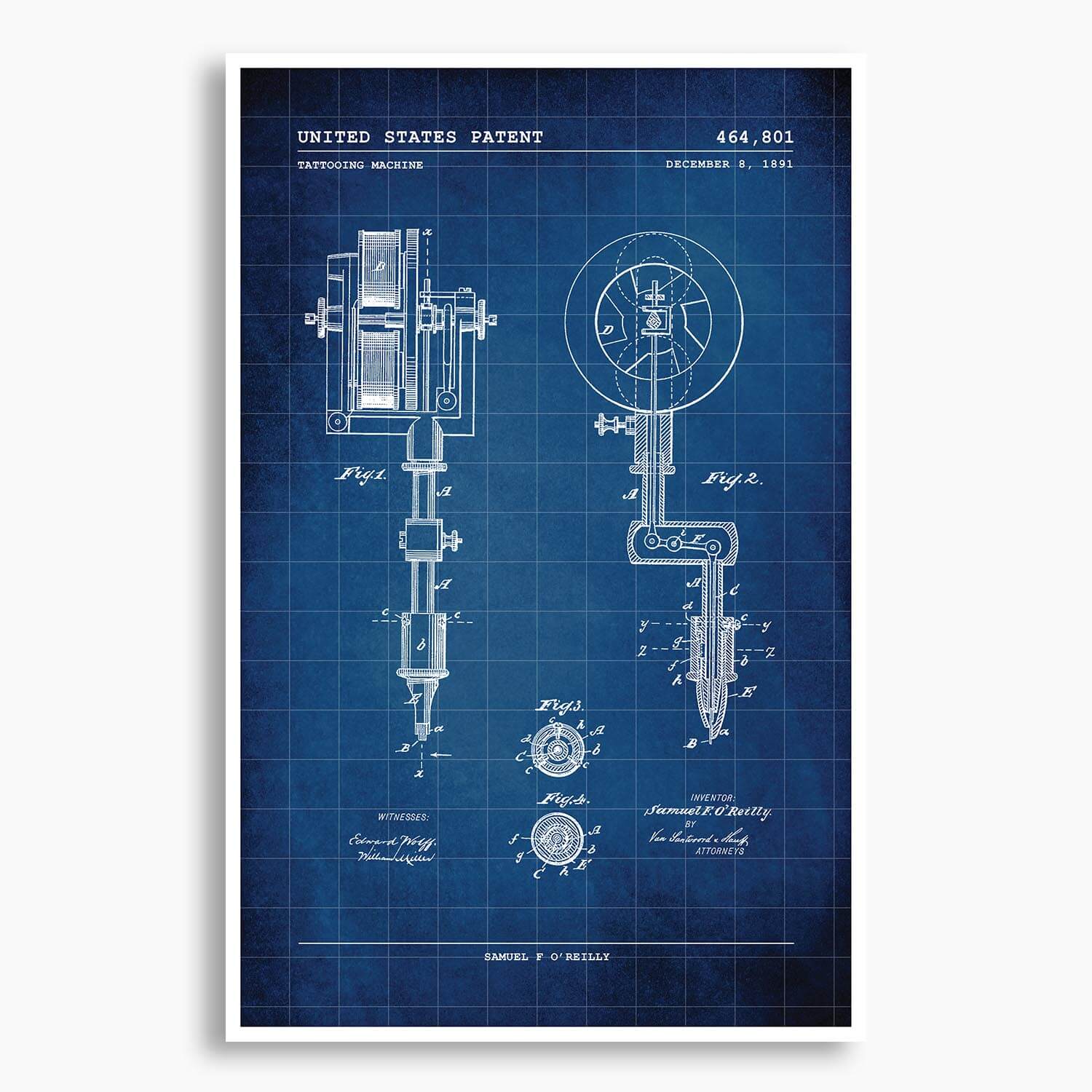 Tattooing Machine Patent Poster; Patent Artwork