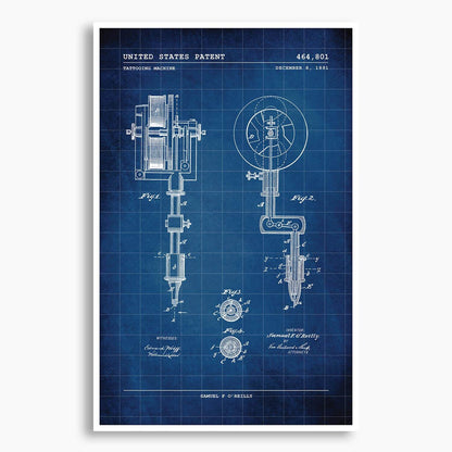 Tattooing Machine Patent Poster; Patent Artwork