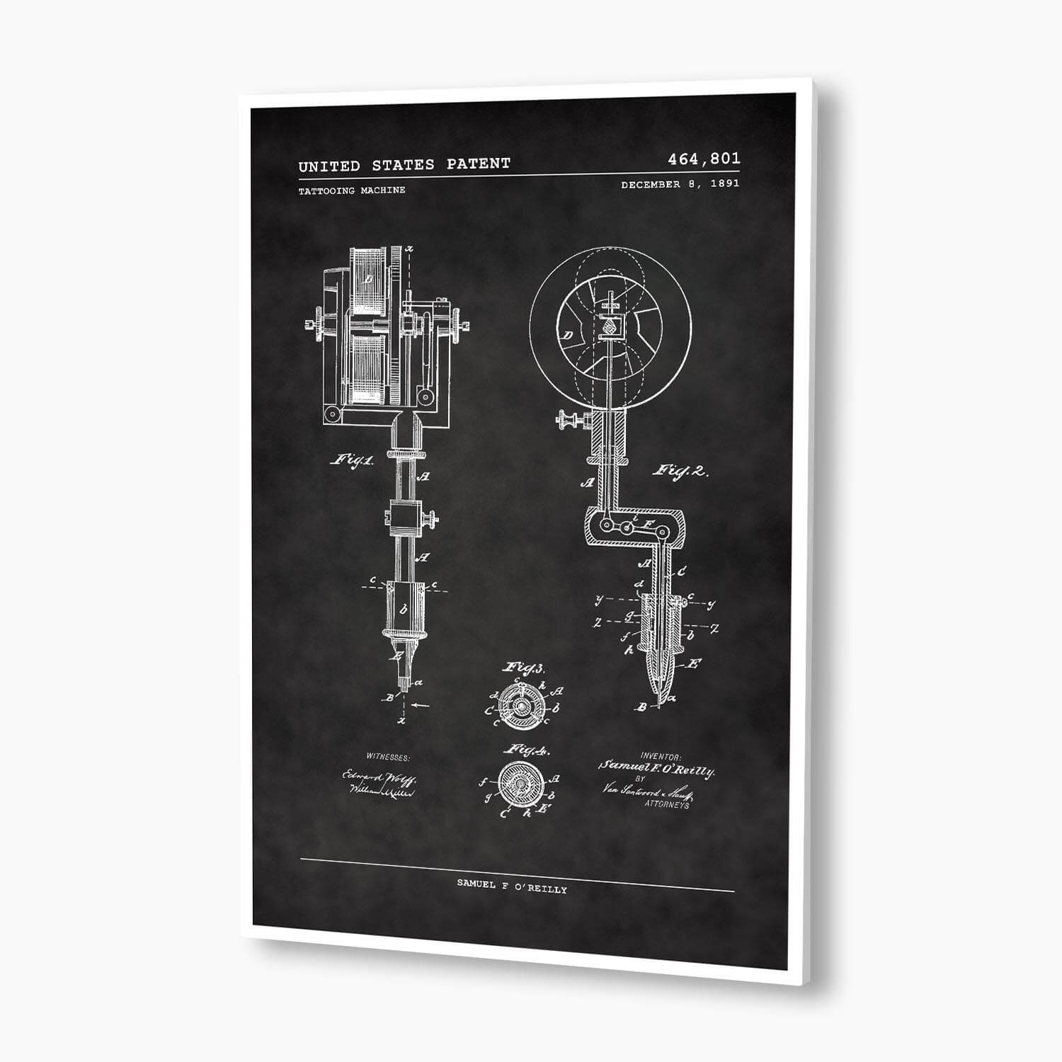 Tattooing Machine Patent Poster; Patent Artwork