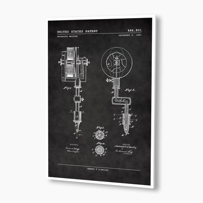 Tattooing Machine Patent Poster; Patent Artwork