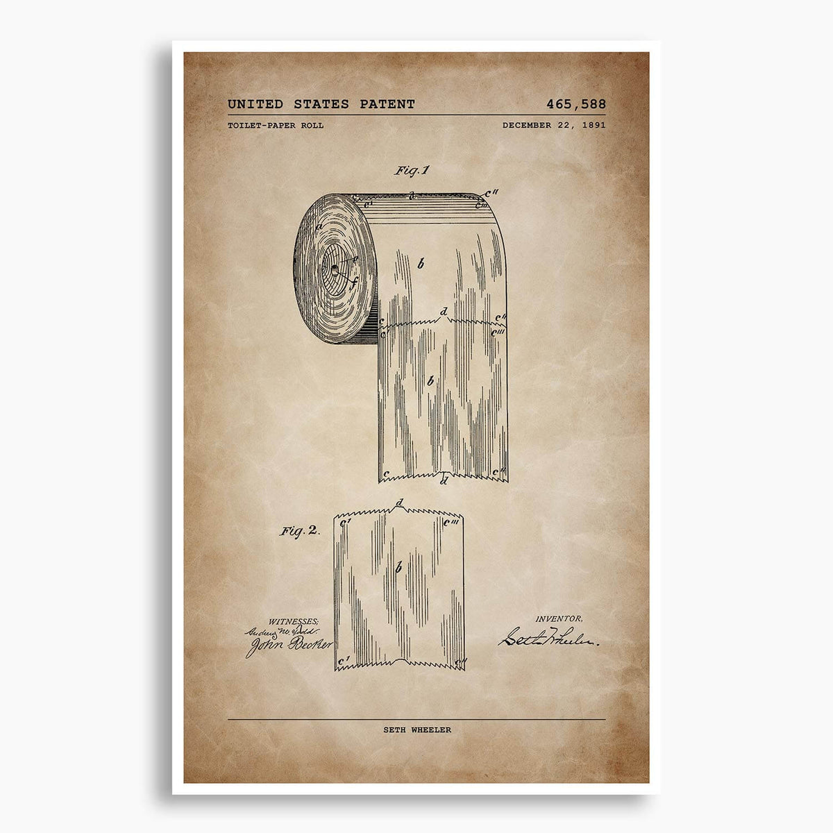 Toilet Paper Roll Patent Poster; Patent Artwork