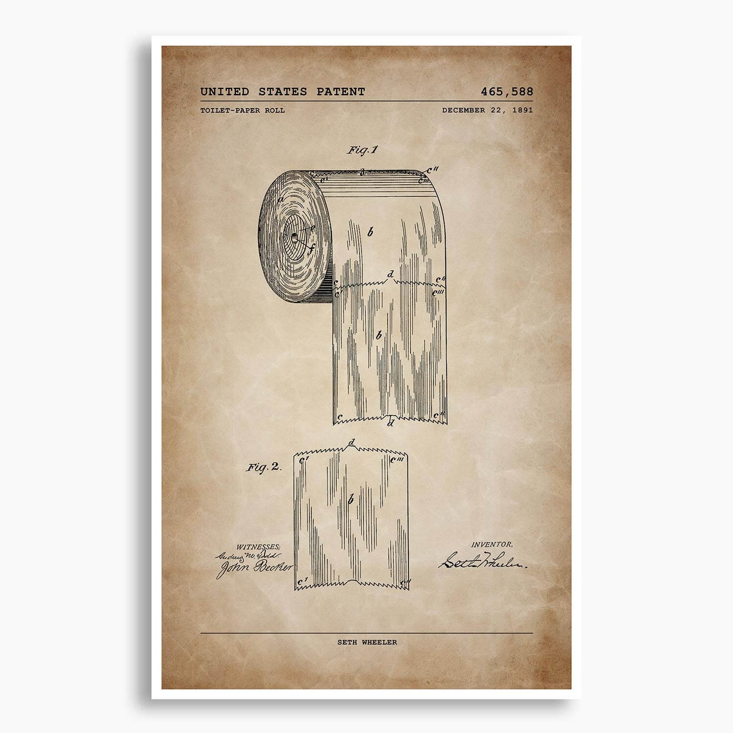Toilet Paper Roll Patent Poster; Patent Artwork
