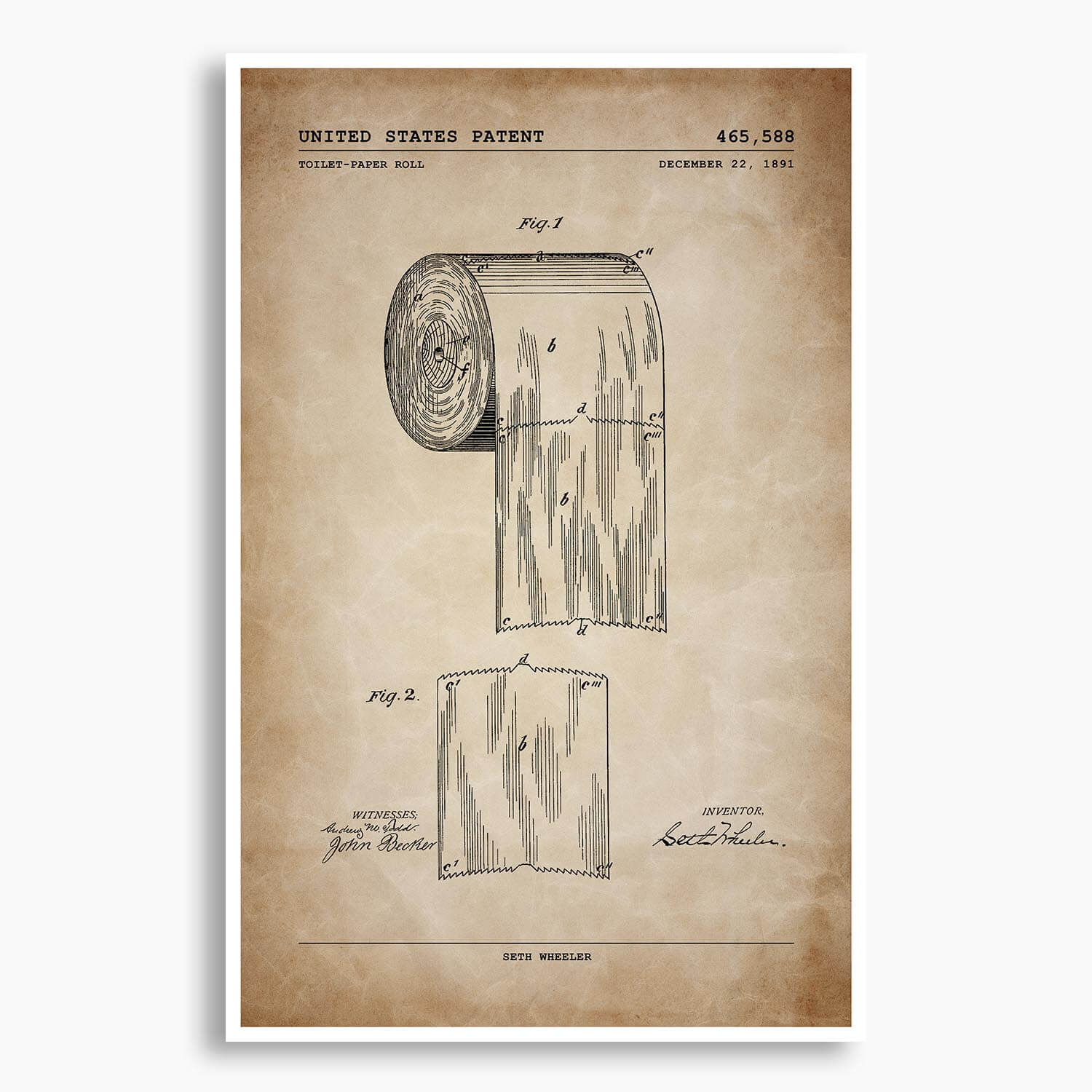 Toilet Paper Roll Patent Poster; Patent Artwork