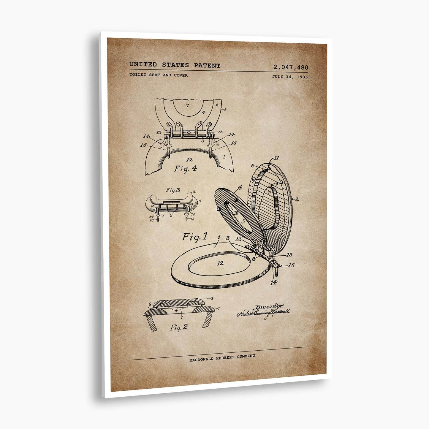 Toilet Seat and Cover Patent Poster; Patent Artwork
