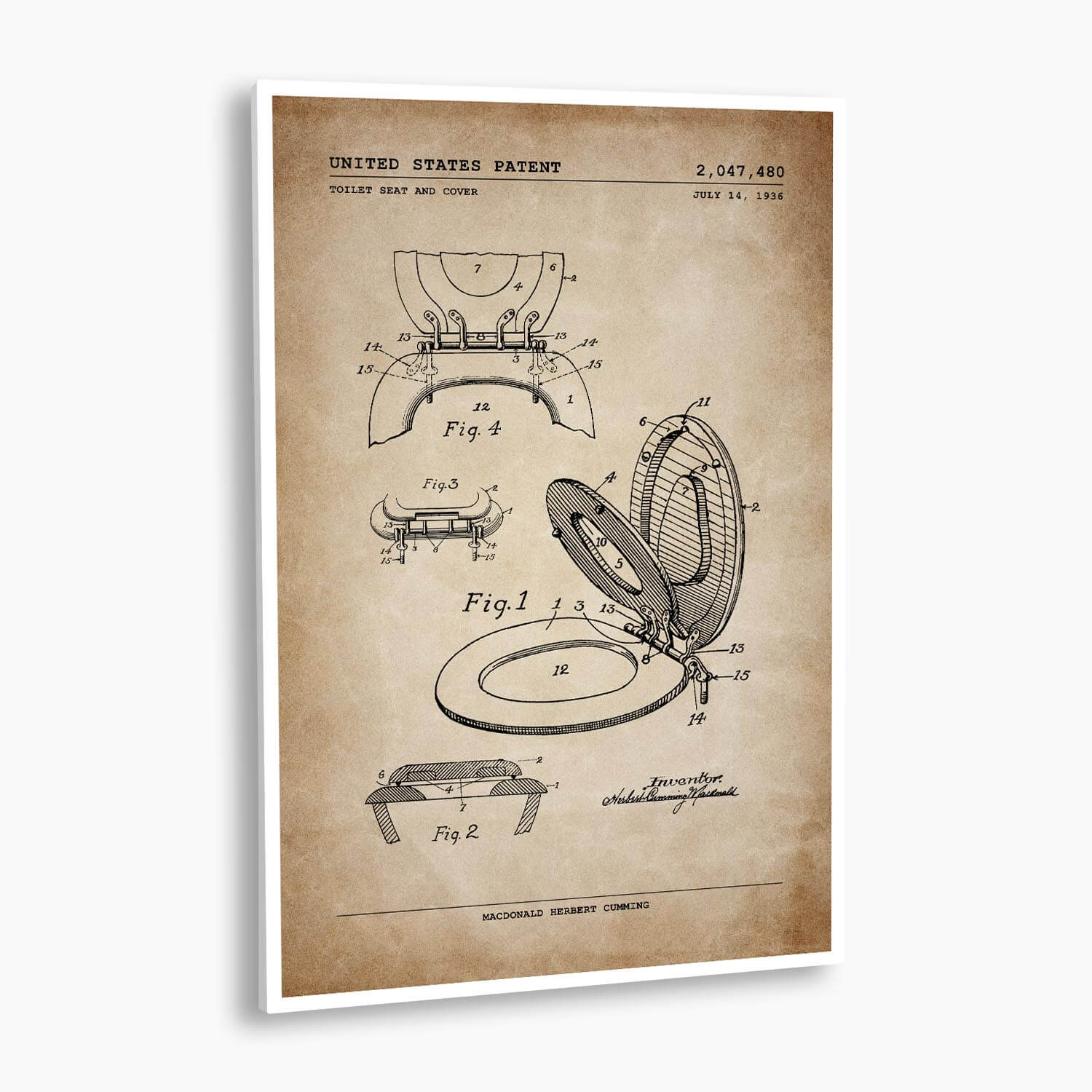 Toilet Seat and Cover Patent Poster; Patent Artwork