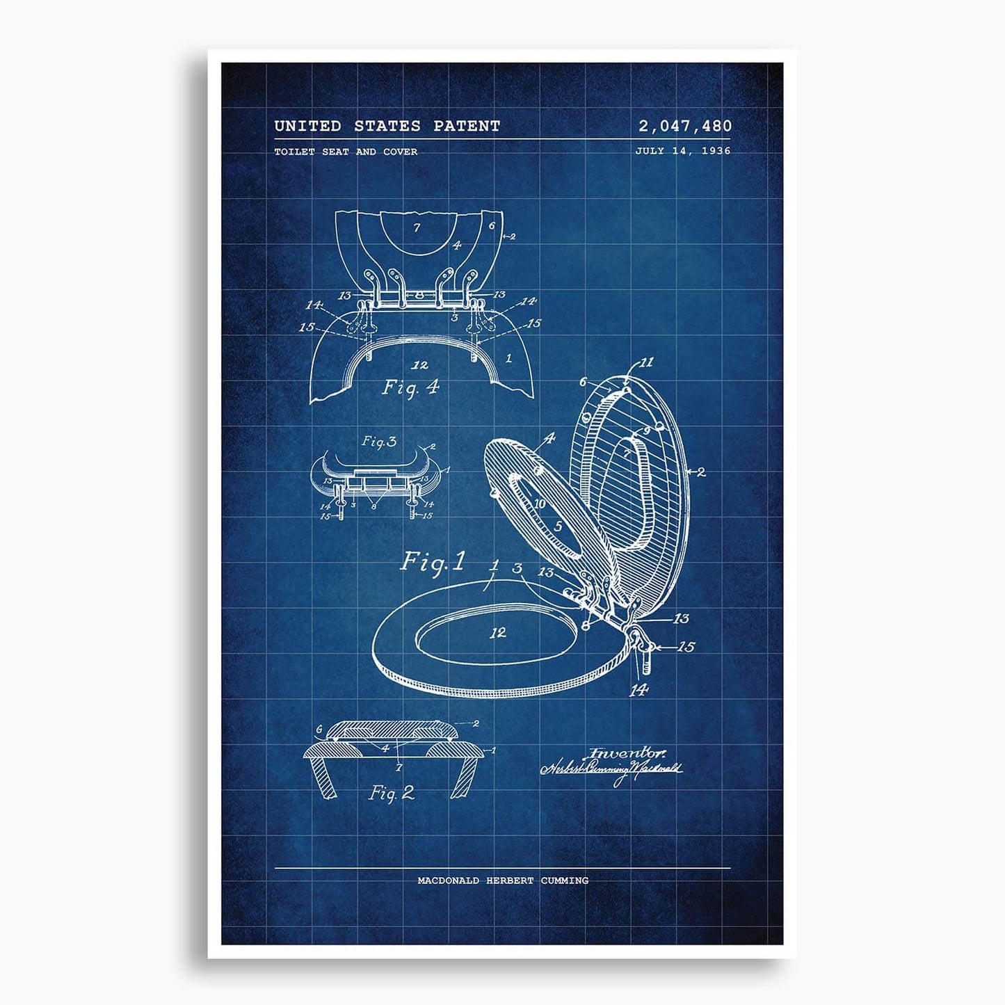 Toilet Seat and Cover Patent Poster; Patent Artwork