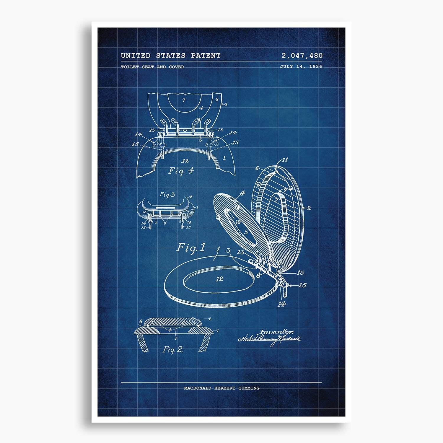 Toilet Seat and Cover Patent Poster; Patent Artwork