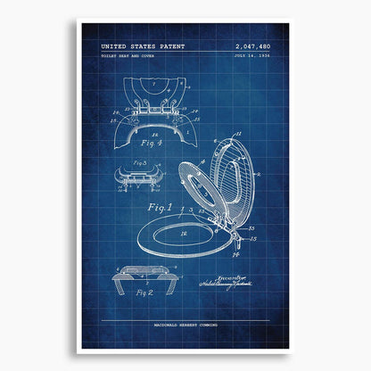 Toilet Seat and Cover Patent Poster; Patent Artwork