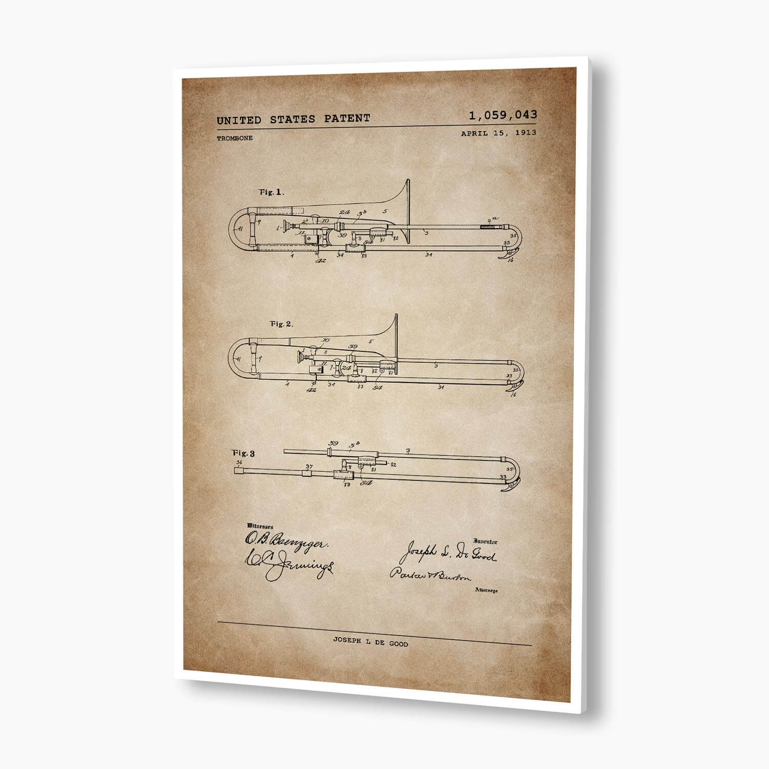 Trombone Patent Poster; Patent Artwork