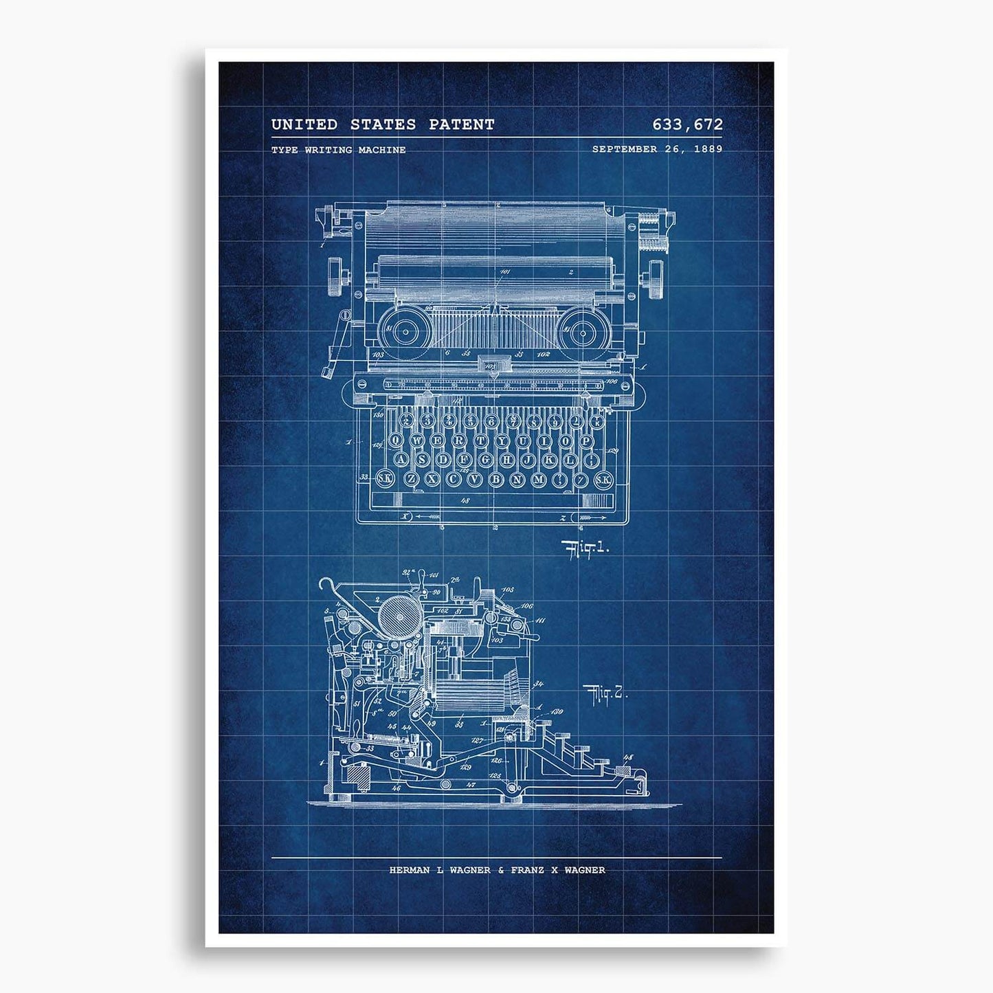 Type Writing Machine Patent Poster; Patent Artwork