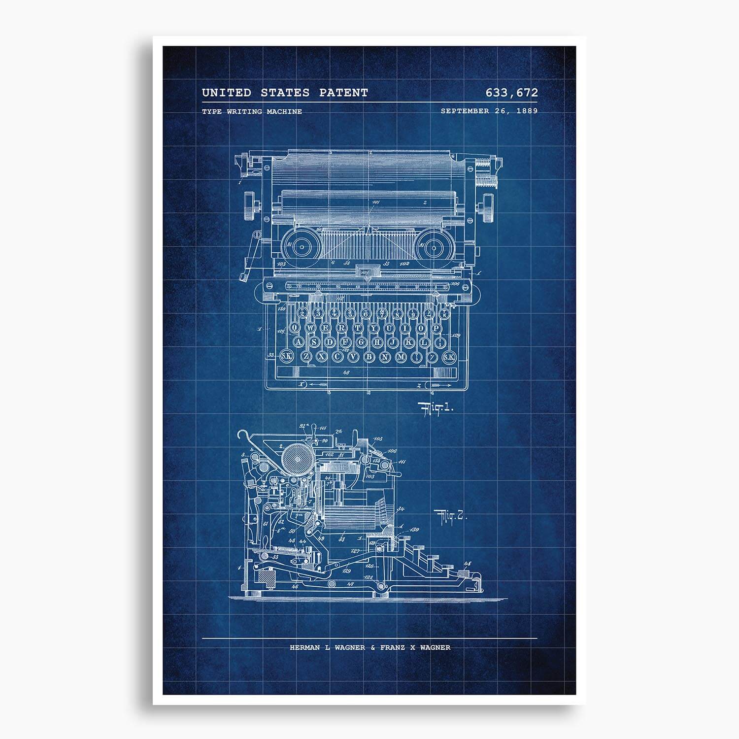Type Writing Machine Patent Poster; Patent Artwork
