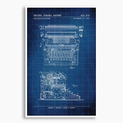 Type Writing Machine Patent Poster; Patent Artwork