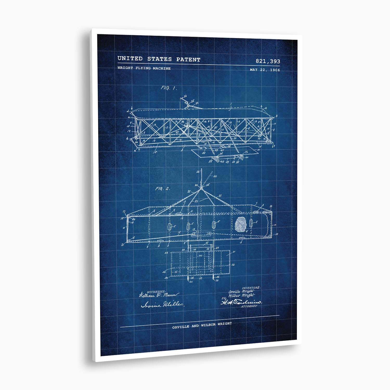 Wright Brothers Flying Machine Patent Poster; Patent Artwork